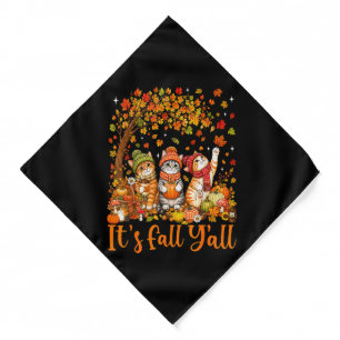 Cute Autumn Cats Leaves Pumpkin "It's Fall Y'All" Bandana