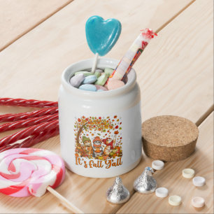 Cute Autumn Cats Leaves Pumpkin "It's Fall Y'All" Candy Jar