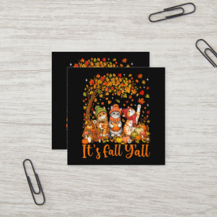 Cute Autumn Cats Leaves Pumpkin "It's Fall Y'All" Square Business Card