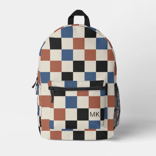 Cute Autumn Colored Checkerboard Monogram Initials Printed Backpack