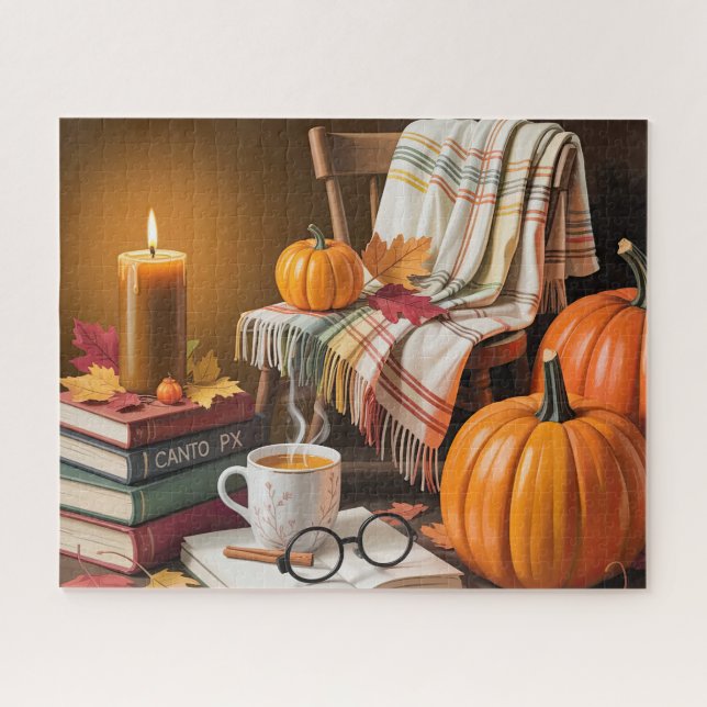 Cute Autumn Cozy Reading Scene Jigsaw Puzzle (Horizontal)