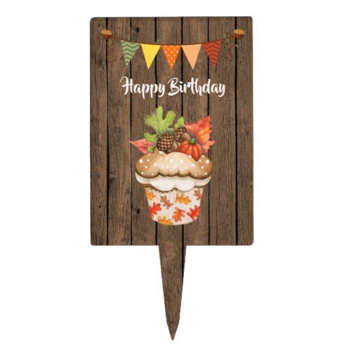 Cute Autumn Cupcake and Bunting Fall Birthday Cake Topper
