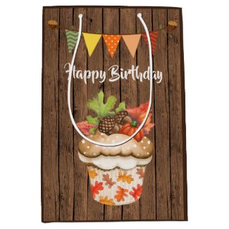 Cute Autumn Cupcake and Bunting Fall Birthday Medium Gift Bag