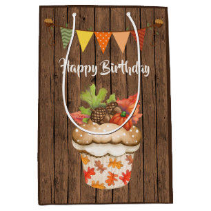Cute Autumn Cupcake and Bunting Fall Birthday Medium Gift Bag