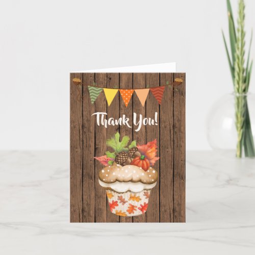 Cute Autumn Cupcake and Bunting Fall Thank You Card