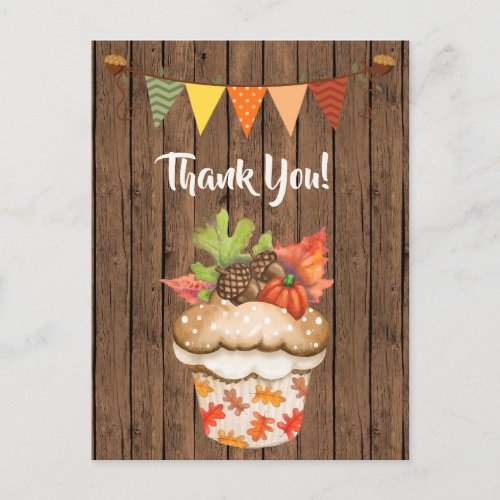 Cute Autumn Cupcake and Bunting Fall Thank You Postcard