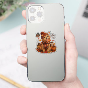 Cute Autumn Dog Die-Cut Vinyl Sticker Cozy Fall