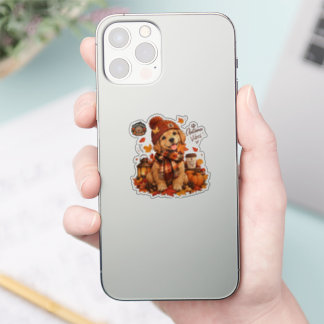 Cute Autumn Dog Die-Cut Vinyl Sticker | Cozy Fall 