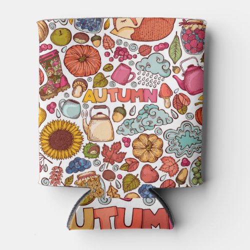 Cute Autumn Elements Hand Drawn Can Cooler