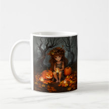 Cute Autumn Fairy in the Dark Forest