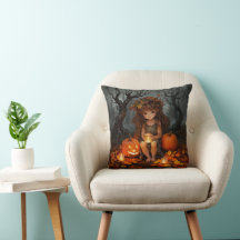 Cute Autumn Fairy in the Dark Forest