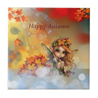 Cute Autumn Fairy with Fallen Leaves