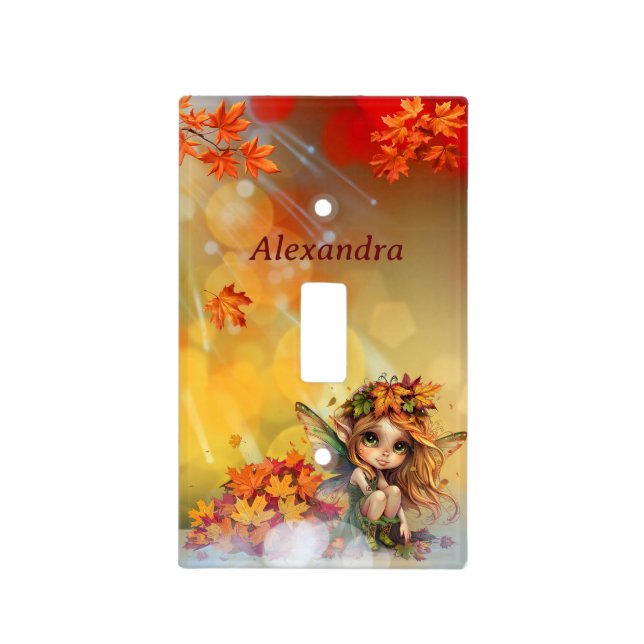 Cute Autumn Fairy with Fallen Leaves Light Switch Cover (Front)