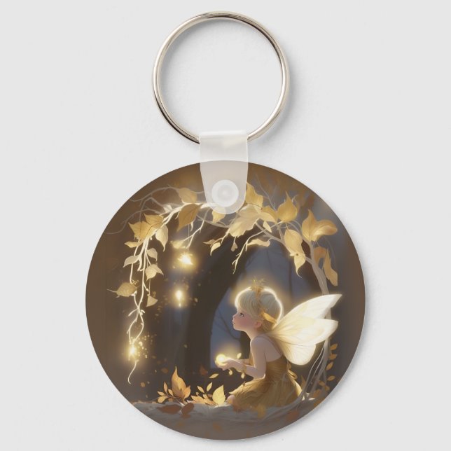 Cute Autumn Fairy with Glowing Flowers Keychain (Front)