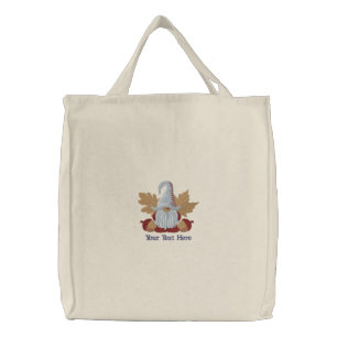 Cute Autumn Fall Gnome Embroidered Tote Bag