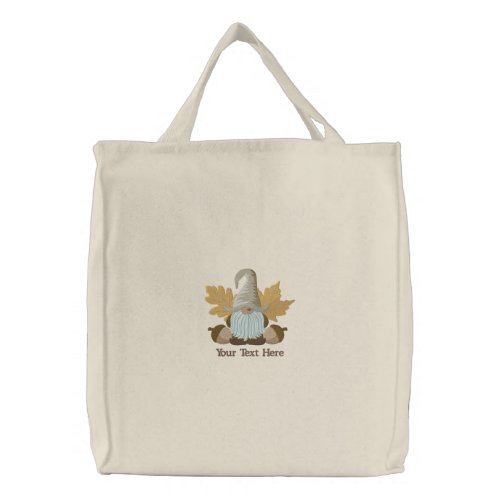 Cute Autumn Fall Gnome  Embroidered Tote Bag