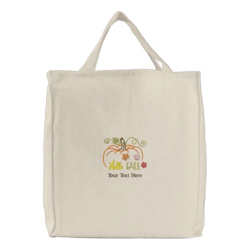 Cute Autumn Fall Maple Leaf Pumpkin Embroidered Tote Bag