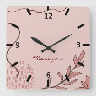 cute autumn floral and geometric abstract graphic square wall clock