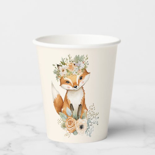 Cute autumn floral Fox Paper Cups