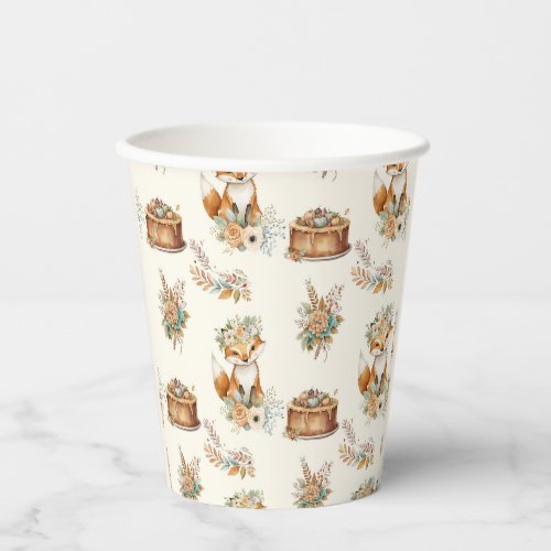 Cute autumn floral Fox Paper Cups