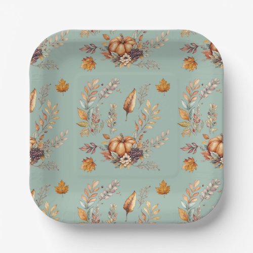 Cute autumn floral Fox Paper Plates