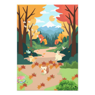 Cute Autumn Forest Animals Cozy Landscape Art Post Photo Print