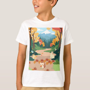 Cute Autumn Forest Animals Cozy Landscape Art Post T-Shirt