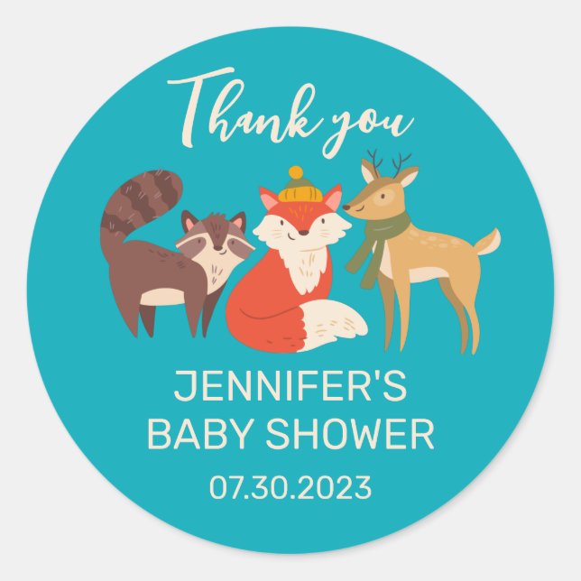 Cute Autumn Forest Animals Fall Baby Shower Classic Round Sticker (Front)