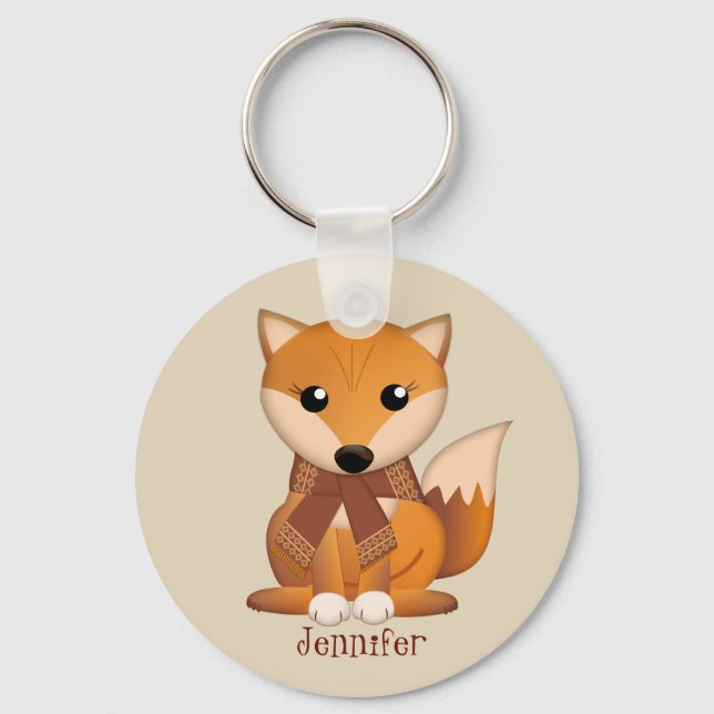 Cute autumn fox and custom name keychain (Front)