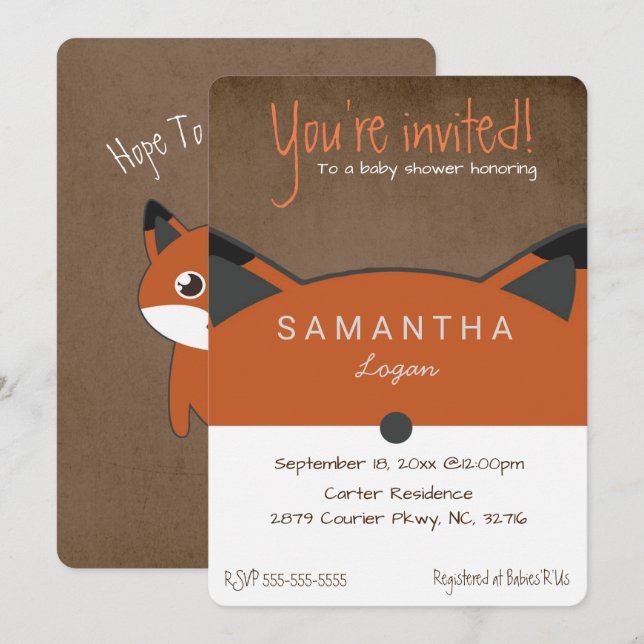 Cute Autumn Fox Baby Shower Invitation (Front/Back)