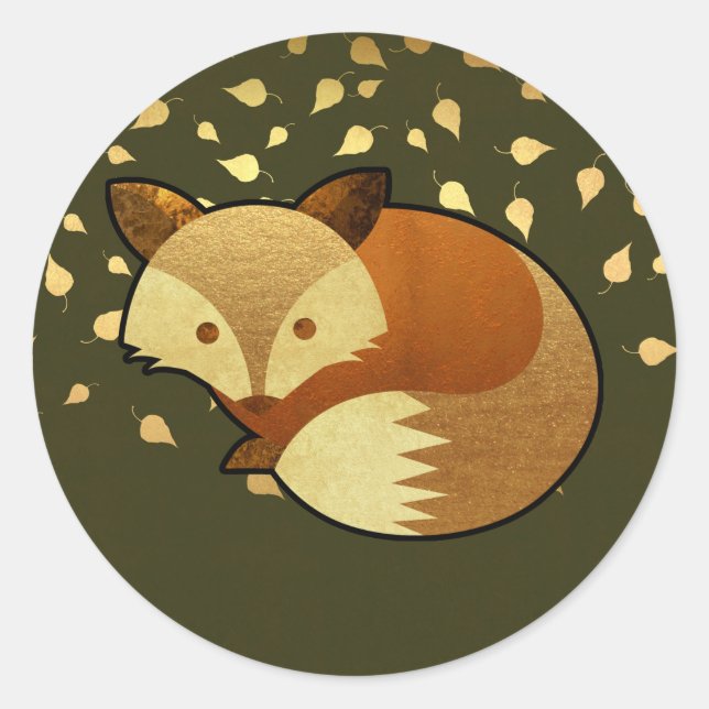 Cute Autumn Fox Classic Round Sticker (Front)
