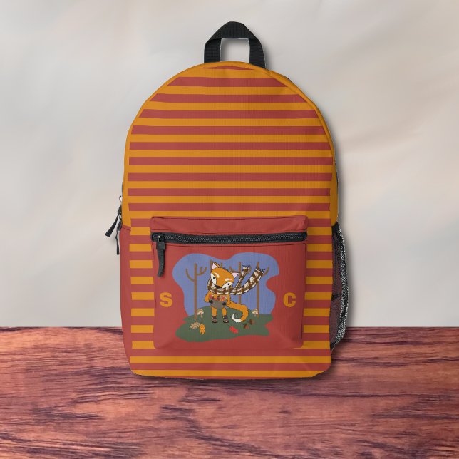 Cute Autumn Fox Kid Backpack with Initials (Cute cartoon fox kid backpack with initials . )
