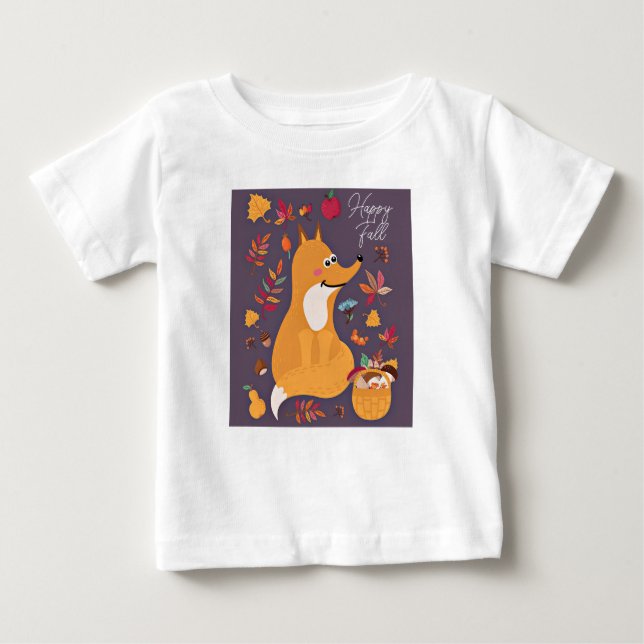 Cute autumn fox with custom text  baby T-Shirt (Front)