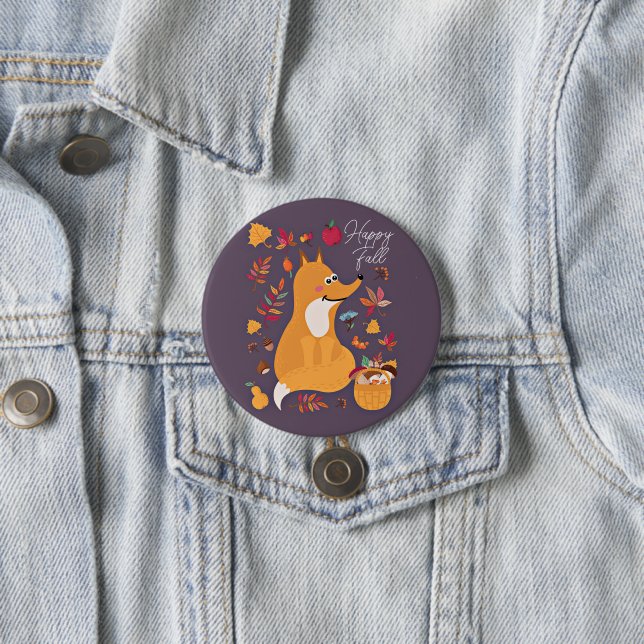 Cute autumn fox with custom text  button (In Situ)