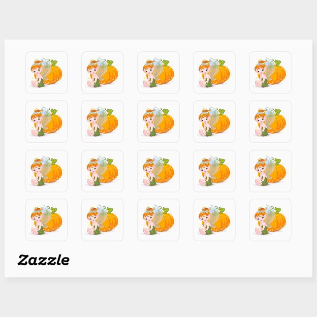 Cute Autumn Garden Fairy with Magic Pumpkin Square Sticker (Creator Uploaded)