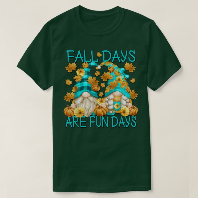 Cute Autumn Gnome Couple For Gardener Funny Fall Q T-Shirt (Design Front)
