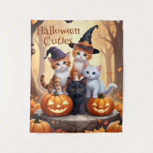 Cute Autumn Halloween Kittens in Costumes Pumpkins Tapestry