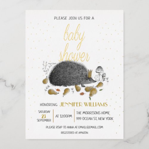 Cute Autumn Hedgehog Baby Shower White Invitation