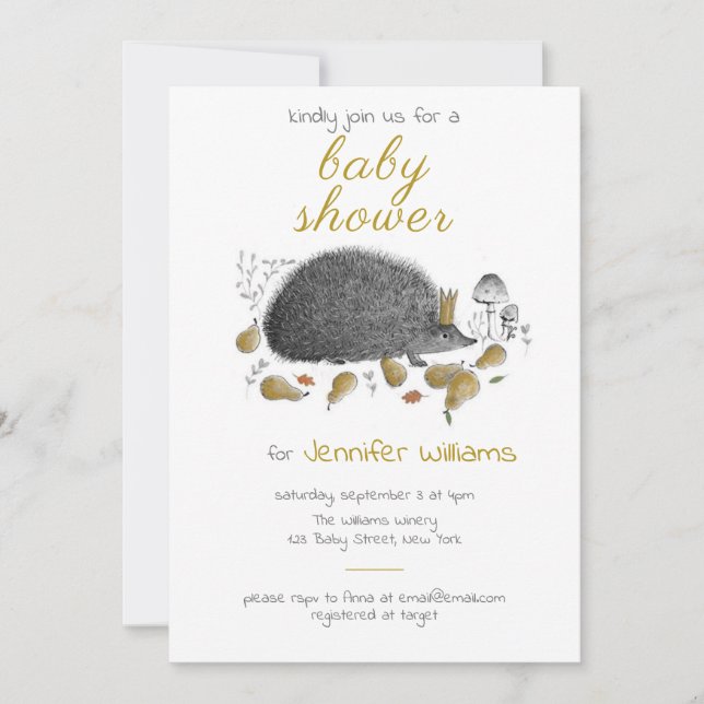 Cute Autumn Hedgehog Neutral Baby Shower   Invitation (Front)