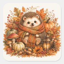 Cute Autumn Hedgehog Watercolor Pumpkin Woodland