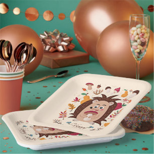 Cute autumn hedgehog with custom text paper plates