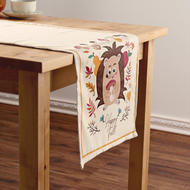 Cute autumn hedgehog with custom text  short table runner (In Situ)