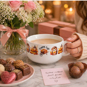 Cute Autumn Hedgehog with Harvest Ladder Illustrat Soup Mug