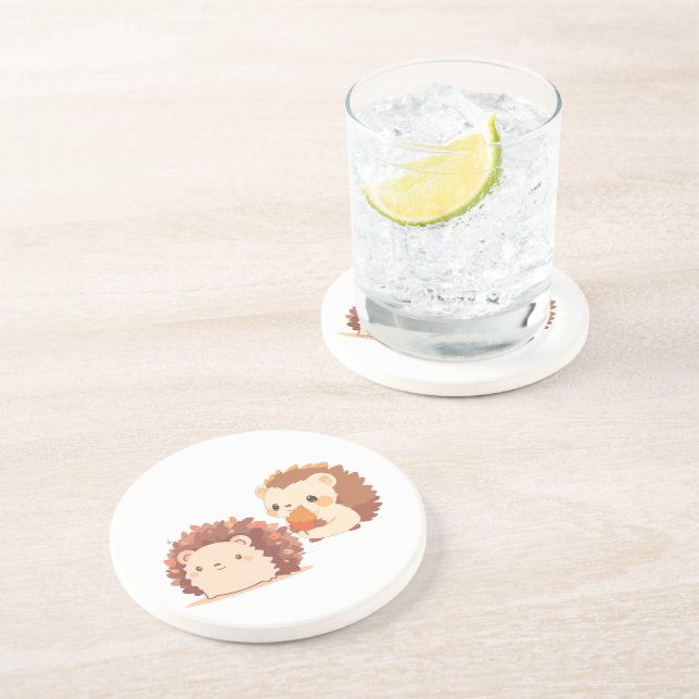 Cute Autumn Hedgehogs – Kawaii Fall Forest Animals Coaster (Side)