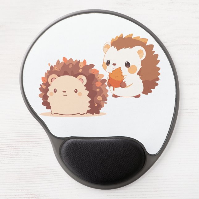 Cute Autumn Hedgehogs – Kawaii Fall Forest Animals Gel Mouse Pad (Front)