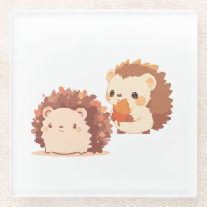 Cute Autumn Hedgehogs – Kawaii Fall Forest Animals Glass Coaster