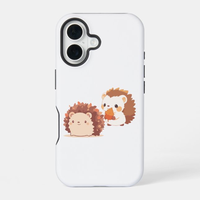 Cute Autumn Hedgehogs – Kawaii Fall Forest Animals iPhone Case (Back)