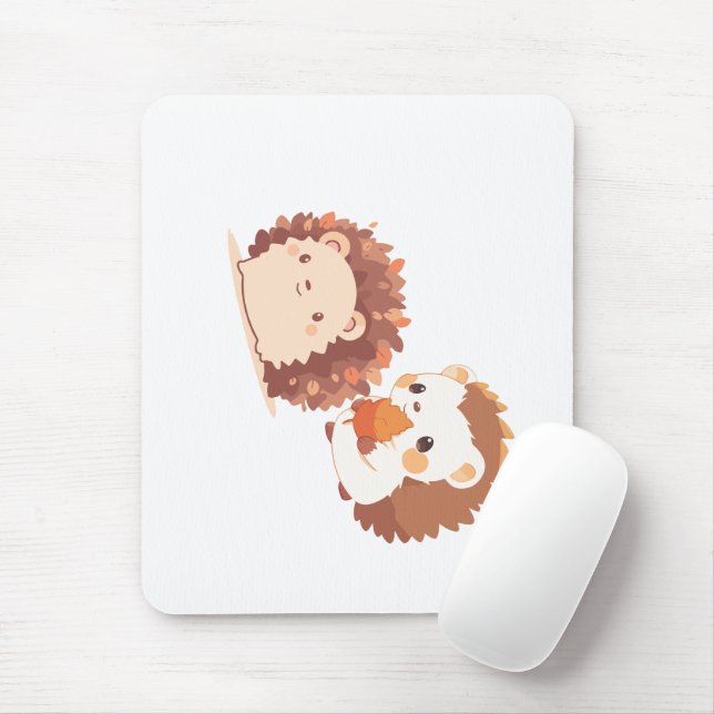 Cute Autumn Hedgehogs – Kawaii Fall Forest Animals Mouse Pad (With Mouse)