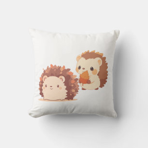 Cute Autumn Hedgehogs – Kawaii Fall Forest Animals Throw Pillow