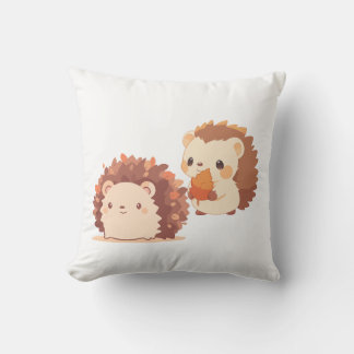 Cute Autumn Hedgehogs – Kawaii Fall Forest Animals Throw Pillow
